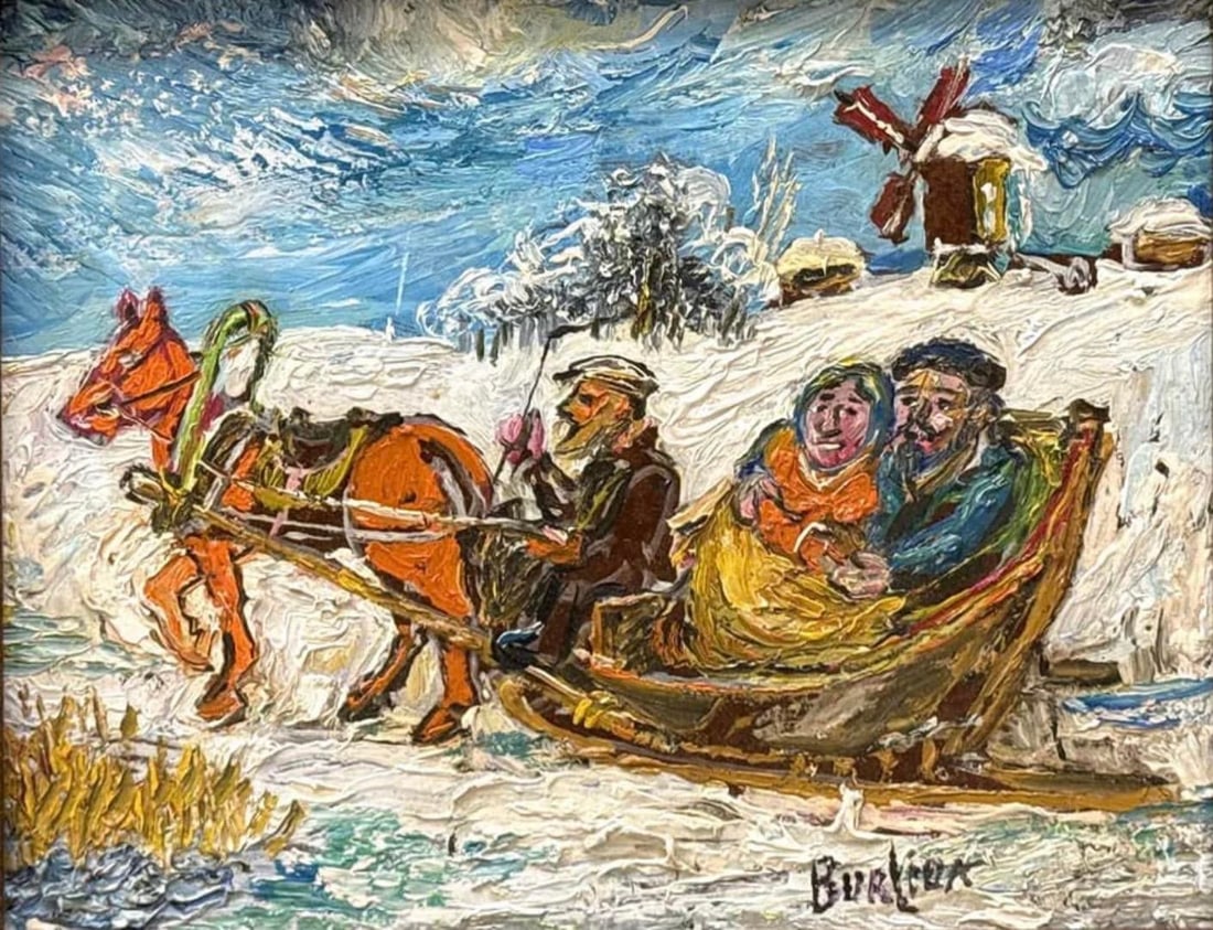Winter Scene of Couple in a Sleigh by David Burliuk - 6