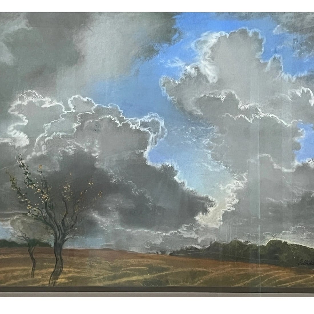 Late 20th Century David Palladini Original Landscape Painting - Dramatic Clouds & Trees 34x28 - 3
