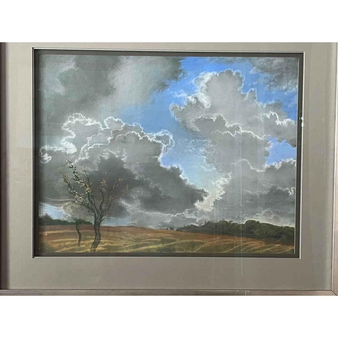 Late 20th Century David Palladini Original Landscape Painting - Dramatic Clouds & Trees 34x28 - 6
