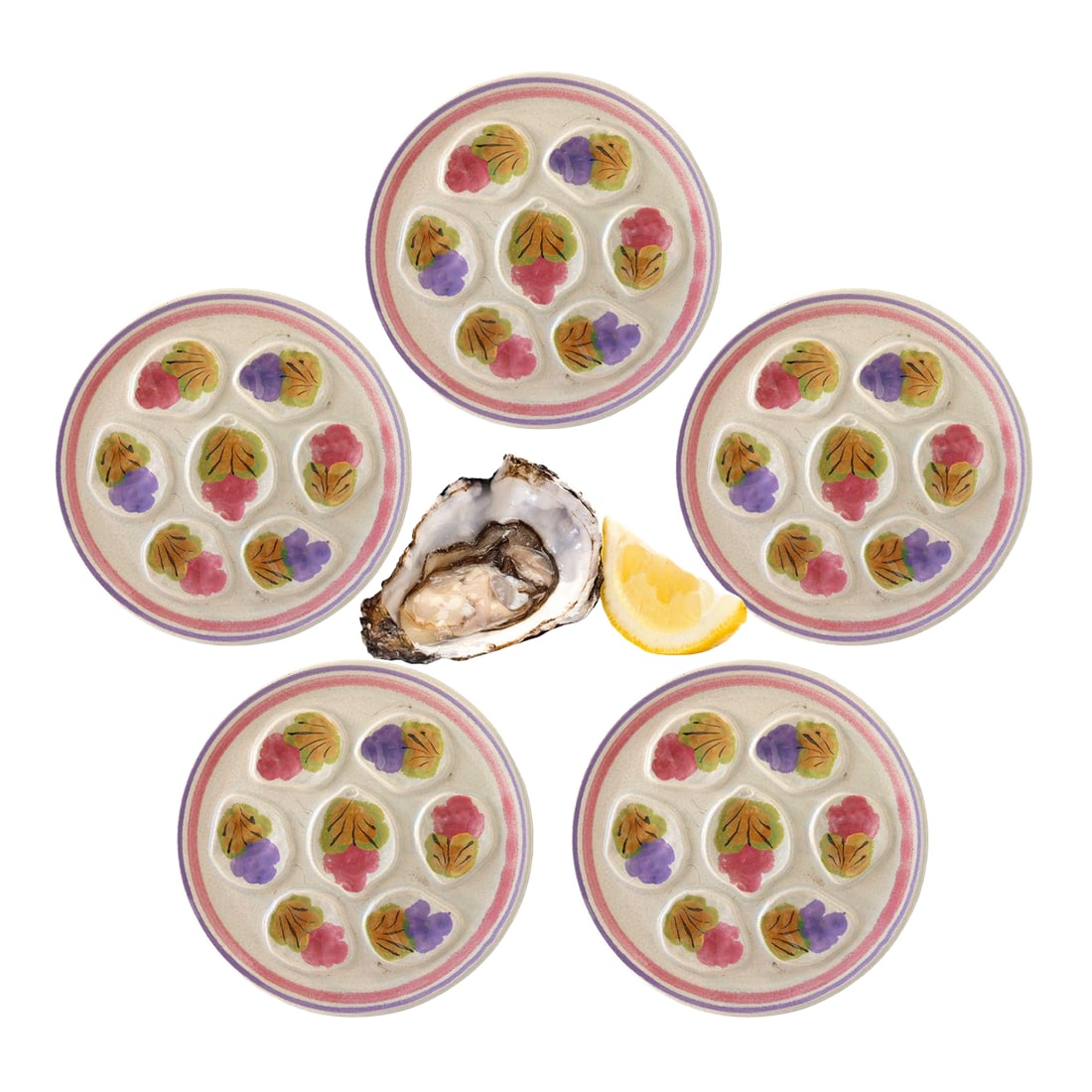 Vintage French Stoneware Oyster Plates, Set of 5 - 2