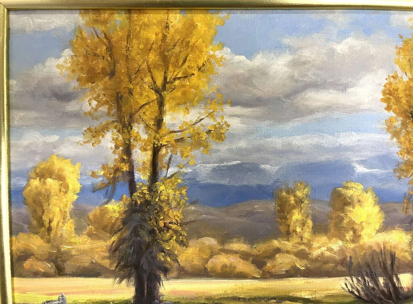 Ruth Rawhouser (Wyoming, Present) Signed Original Oil Painting on Board "September Cottonwoods" Circ - 5