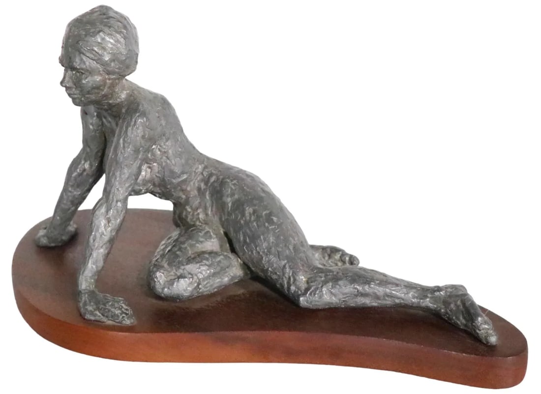 Nude Study in Sculpted Lead by Thomas Schottman Dated 1971 - 13