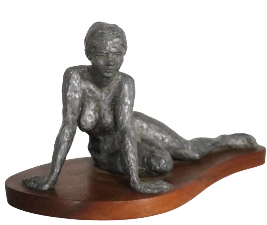 Nude Study in Sculpted Lead by Thomas Schottman Dated 1971 - 2