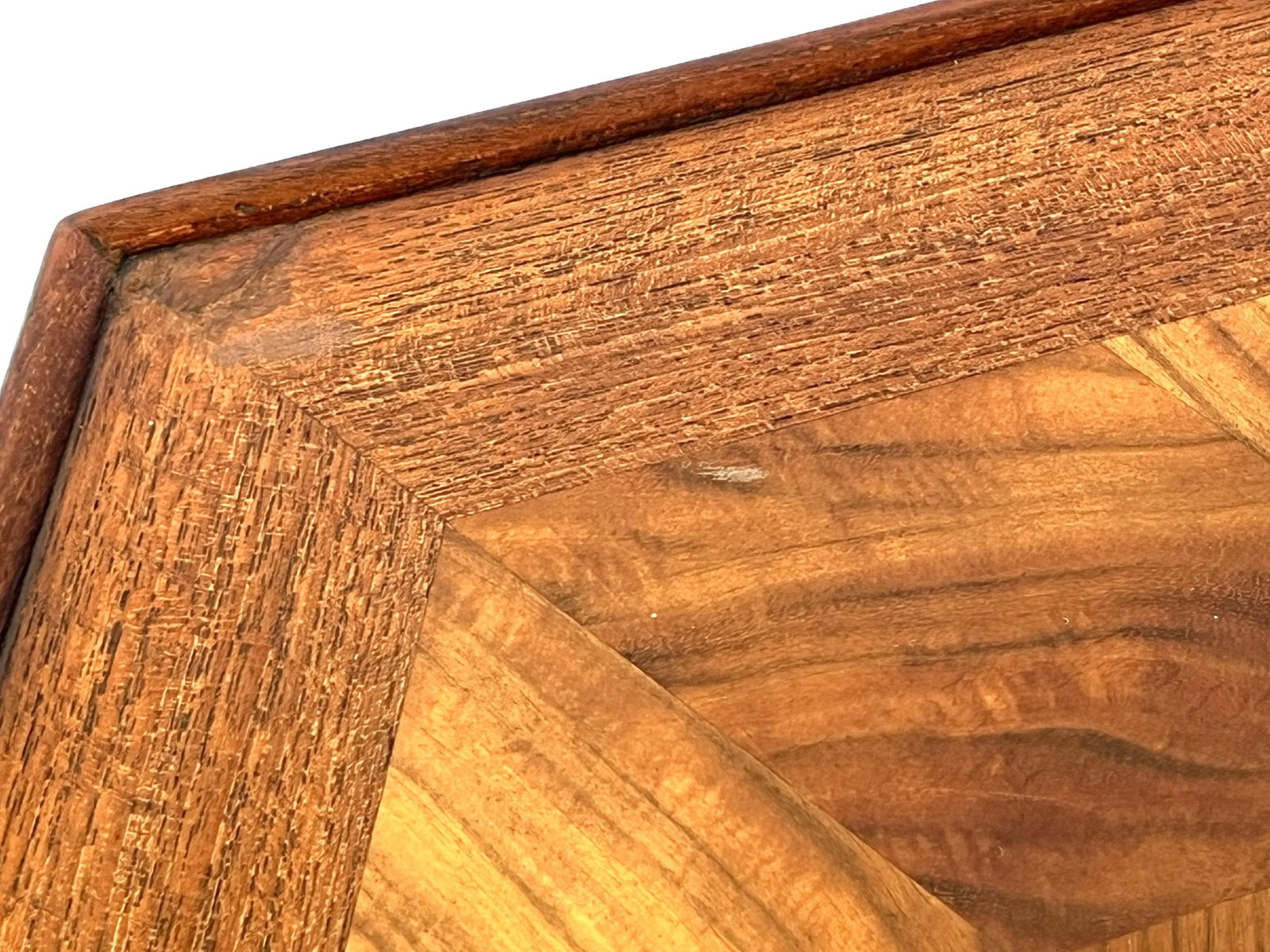 Mid Century Modern Walnut Parquet Hexagon Table by Hong Kong Teakwood Works - 10