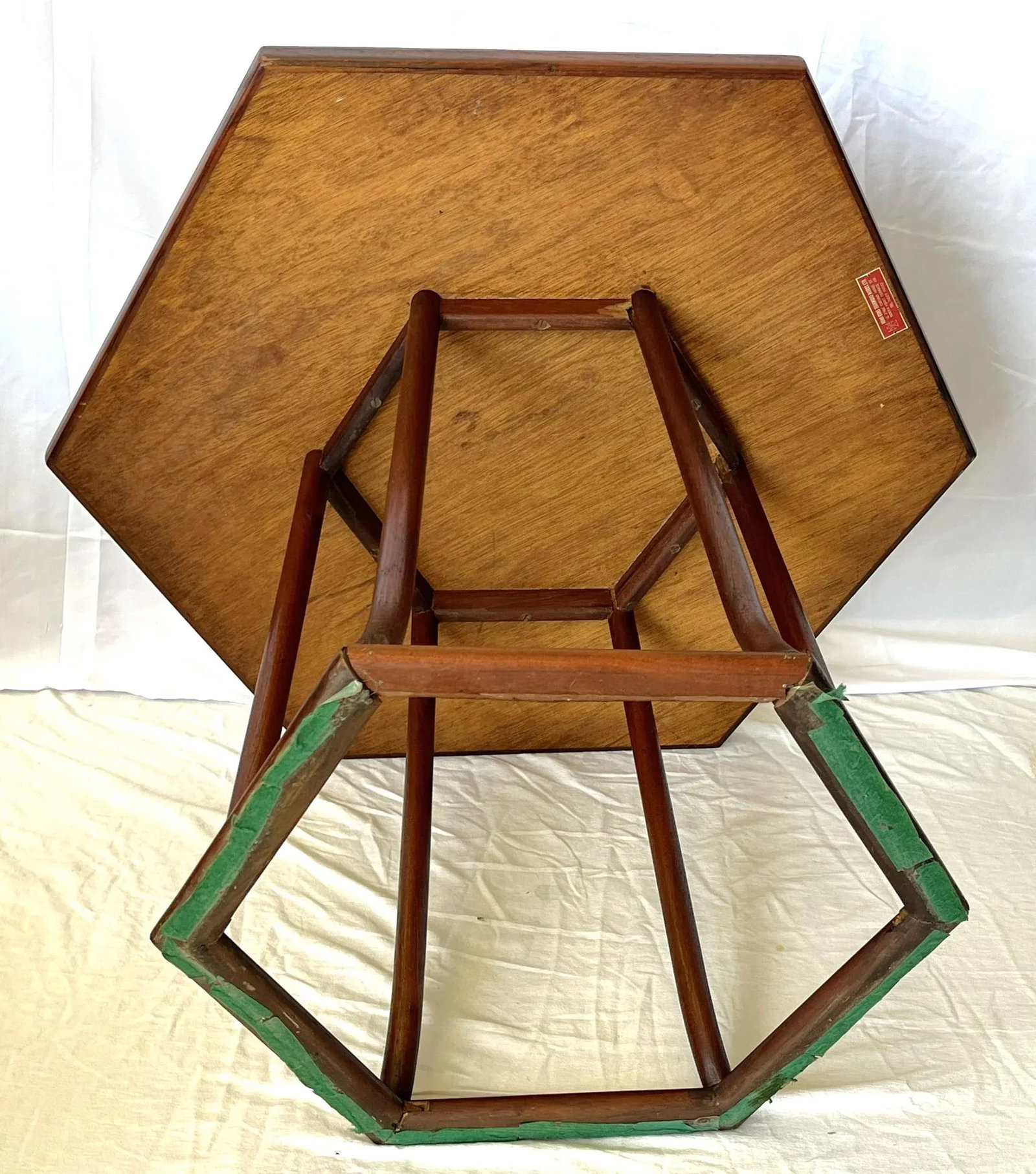Mid Century Modern Walnut Parquet Hexagon Table by Hong Kong Teakwood Works - 7