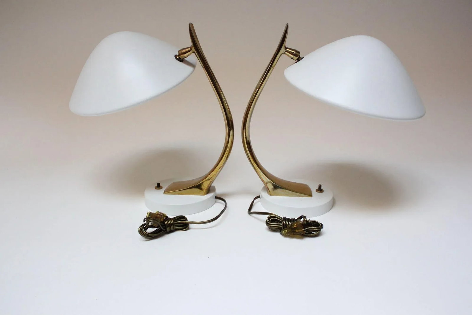 Pair of Vintage Sculptural Adjustable Metal and Brass Finish Table Lamps by Laurel - 2