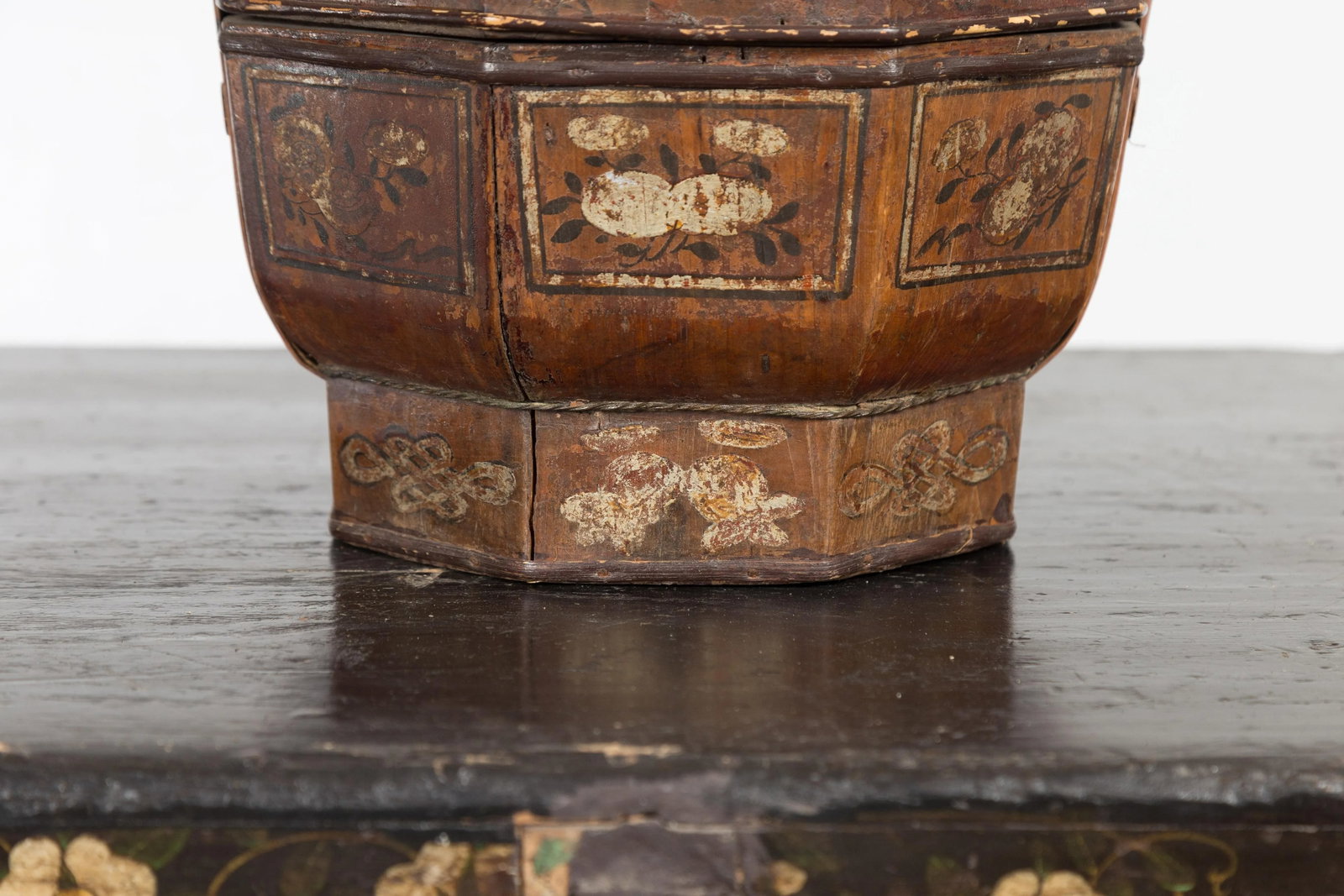 Chinese Antique Lacquered Gift Delivering Basket with Hand Painted Floral Décor - 11