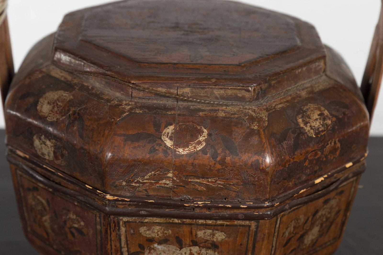 Chinese Antique Lacquered Gift Delivering Basket with Hand Painted Floral Décor - 8