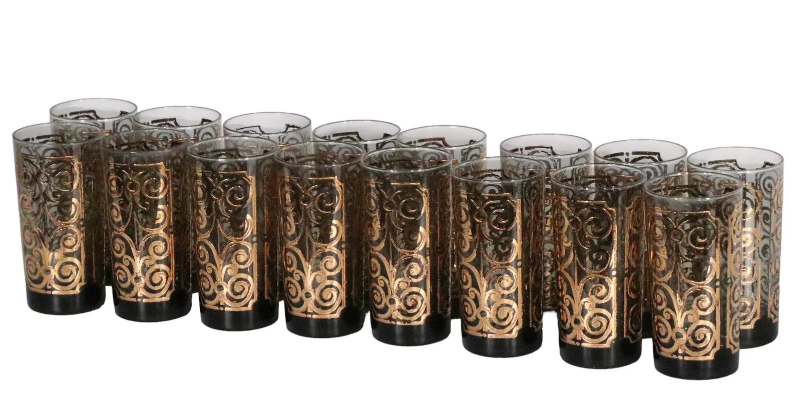 16 pc.Lot Gold Decorated Hollywood Regency Tumbler Glasses by Georges Briard C 1970's - 6