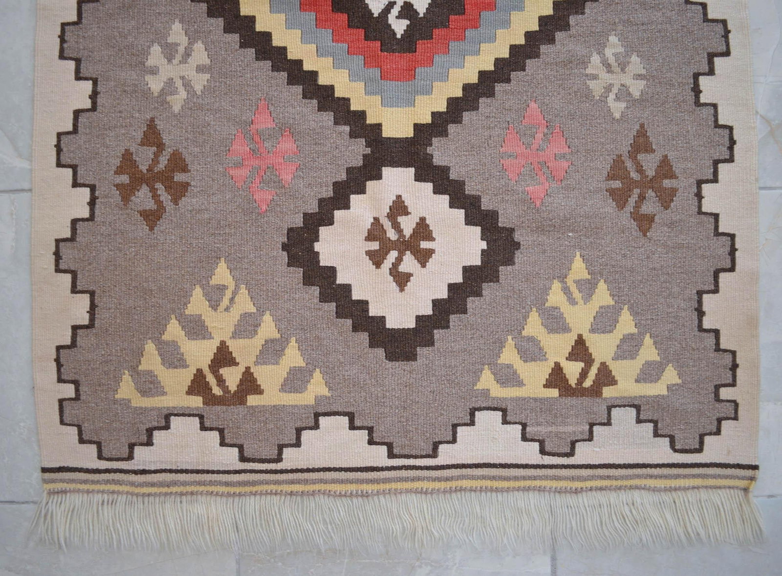 1980s Navajo Style Kilim Rug Hand Woven Flat Weave Area Rug 3x4 Ft - 12
