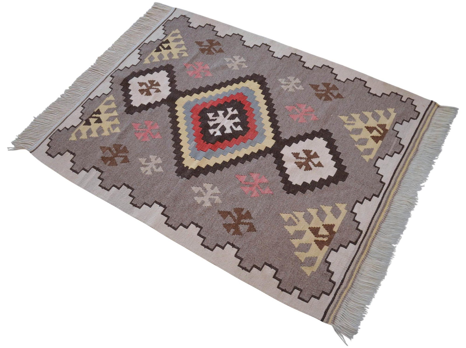 1980s Navajo Style Kilim Rug Hand Woven Flat Weave Area Rug 3x4 Ft - 2