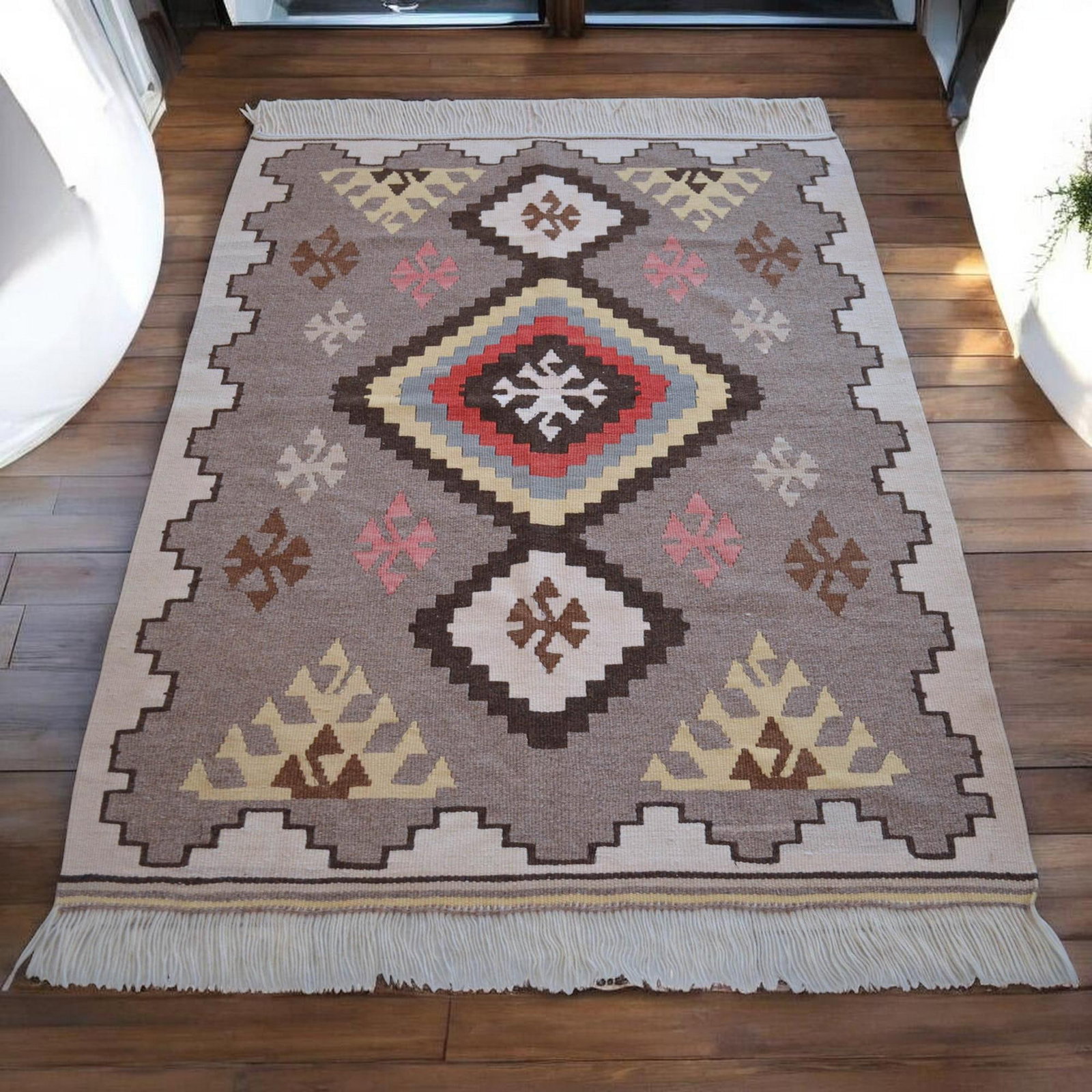 1980s Navajo Style Kilim Rug Hand Woven Flat Weave Area Rug 3x4 Ft - 3