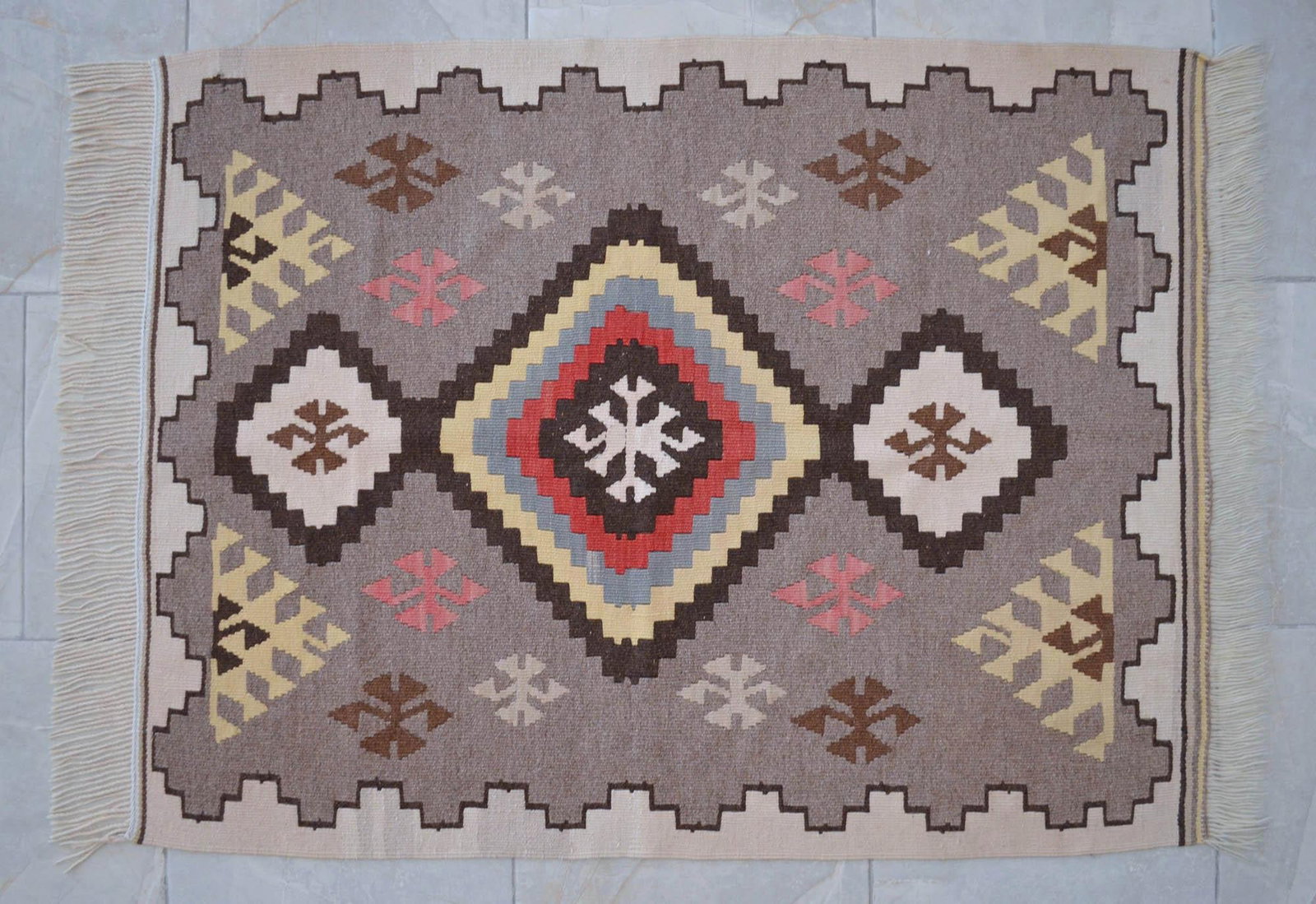 1980s Navajo Style Kilim Rug Hand Woven Flat Weave Area Rug 3x4 Ft - 5