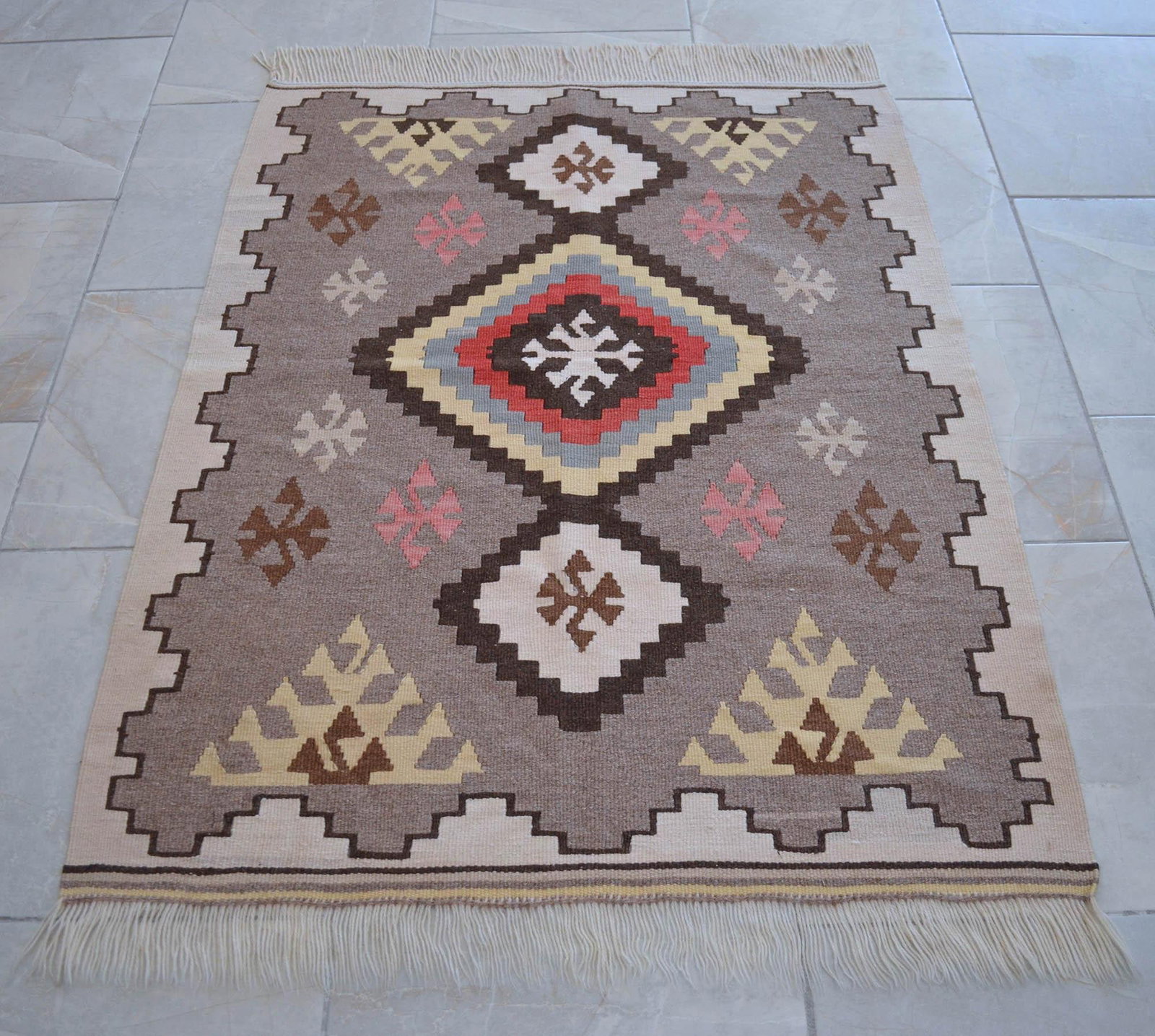 1980s Navajo Style Kilim Rug Hand Woven Flat Weave Area Rug 3x4 Ft - 7