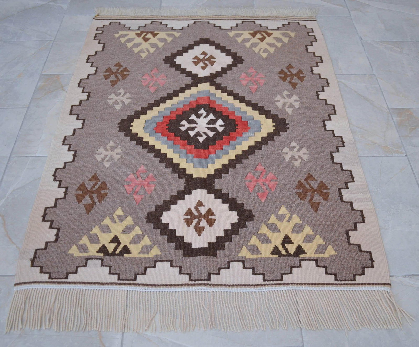 1980s Navajo Style Kilim Rug Hand Woven Flat Weave Area Rug 3x4 Ft - 9