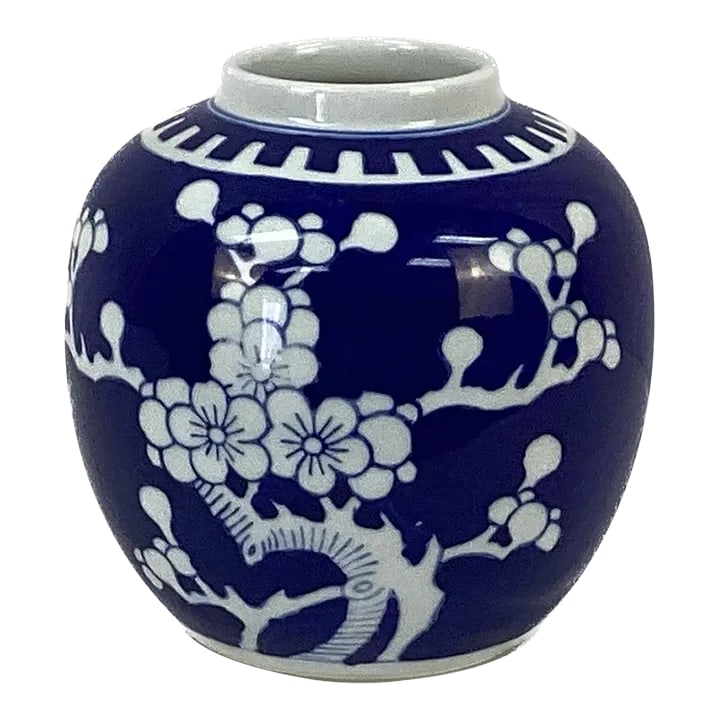 Late 19th Century Chinese Blue and White Porcelain Ginger Jar Vase: Late 19th Century blue and white porcelain ginger jar vase with cherry blossoms. Small size makes it a perfect addition to any decor. Very good condition. Condition: Alterations: Original Condition