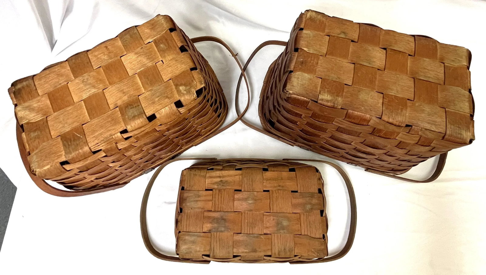 Early 1900's Primitive Wov-N-Wood by JeryWil Lidded Baskets- Set of 3 - 10