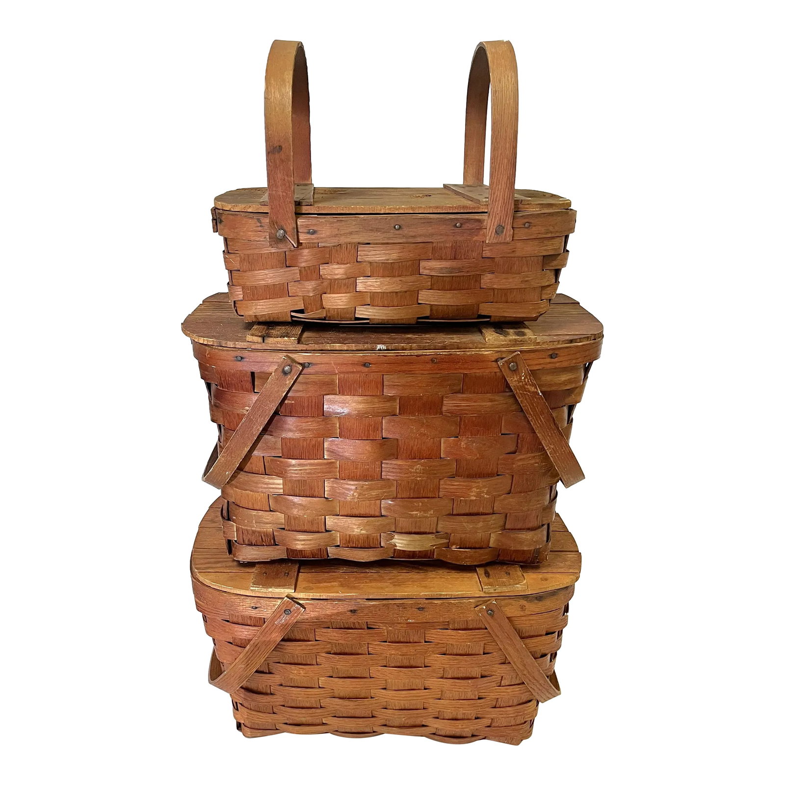 Early 1900's Primitive Wov-N-Wood by JeryWil Lidded Baskets- Set of 3 (1 of 12)