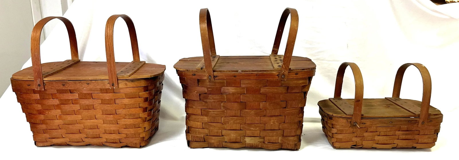 Early 1900's Primitive Wov-N-Wood by JeryWil Lidded Baskets- Set of 3 - 2