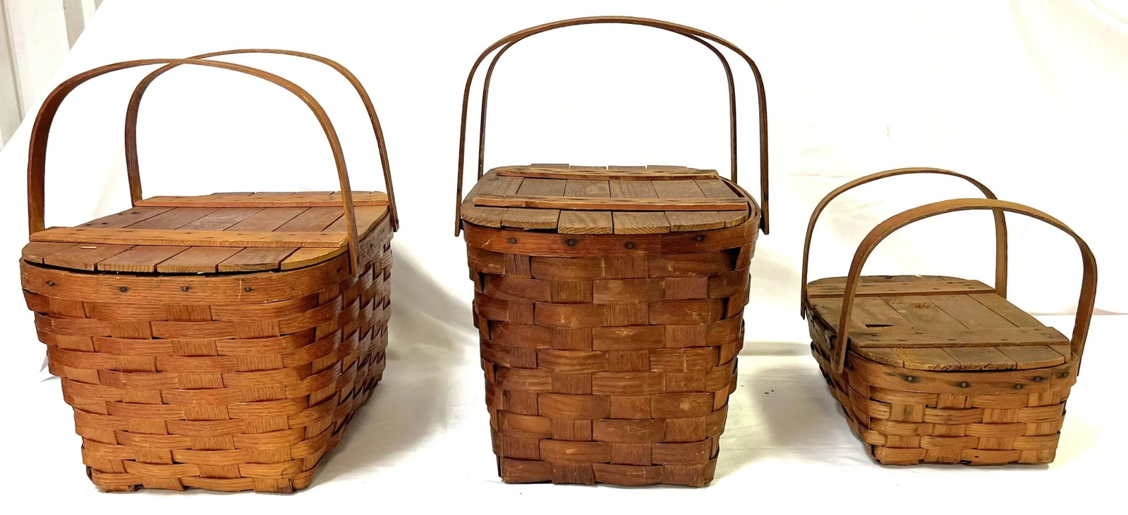 Early 1900's Primitive Wov-N-Wood by JeryWil Lidded Baskets- Set of 3 - 3