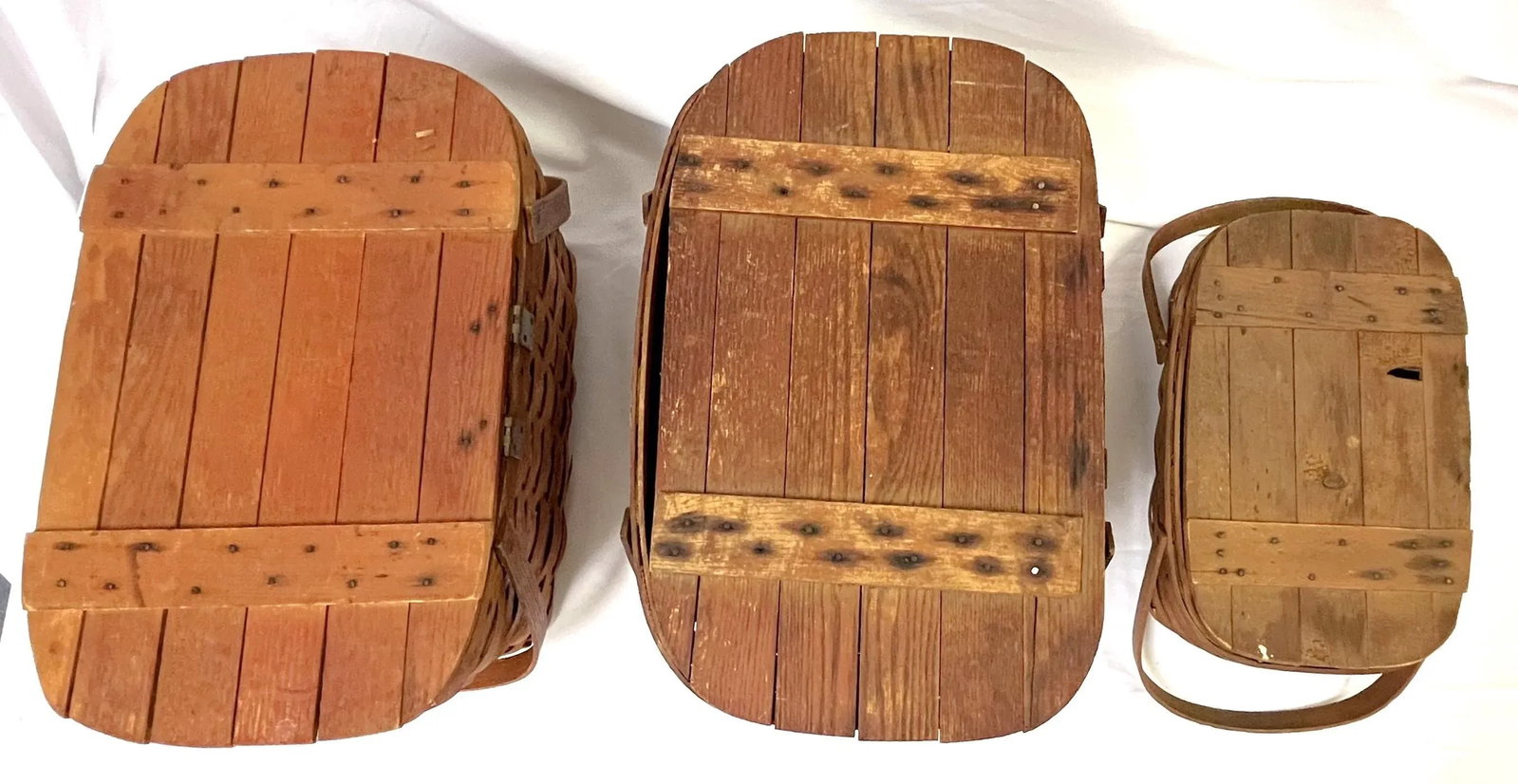 Early 1900's Primitive Wov-N-Wood by JeryWil Lidded Baskets- Set of 3 - 6