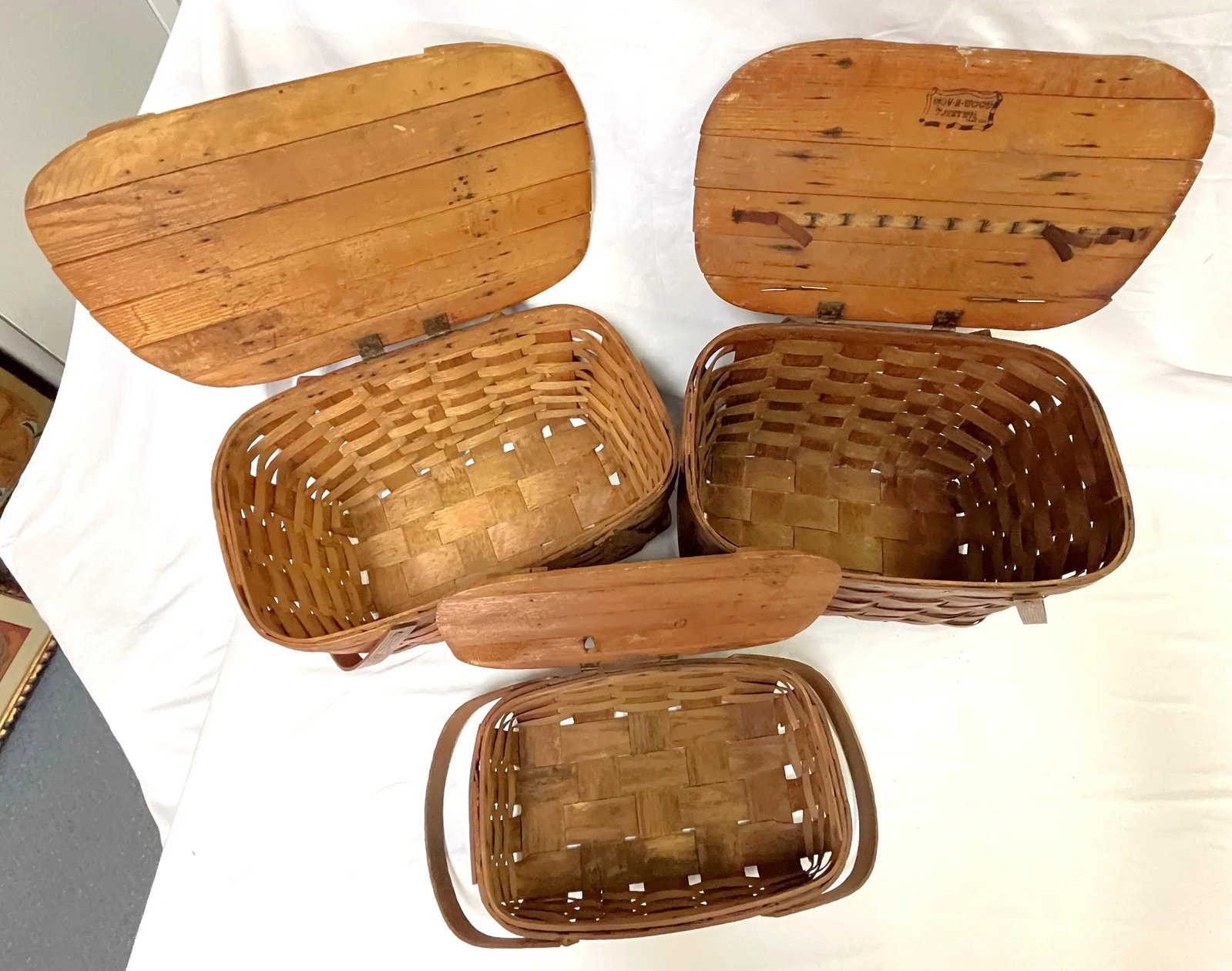 Early 1900's Primitive Wov-N-Wood by JeryWil Lidded Baskets- Set of 3 - 9