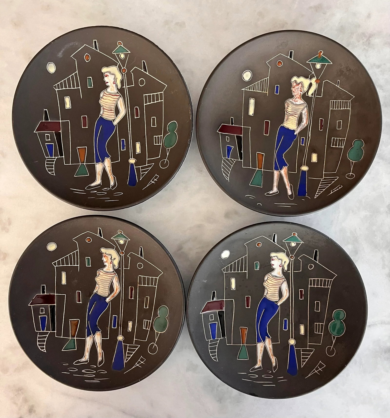 Set of 8 Mid Century Norwegian Pottery Plates by Arnold Wiigs Fabrikker - 7