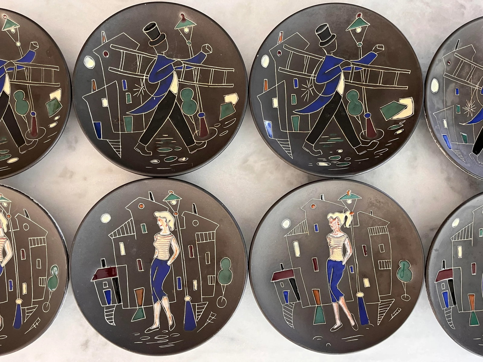 Set of 8 Mid Century Norwegian Pottery Plates by Arnold Wiigs Fabrikker - 8
