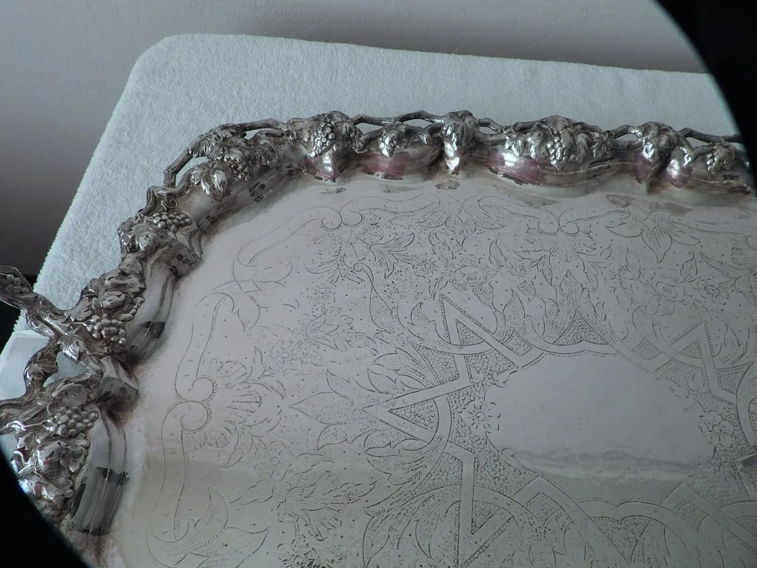 Late 19th Century Antique French Silverplate Charcuterie Cocktail Wedding Tea Service Serving Tray w - 5