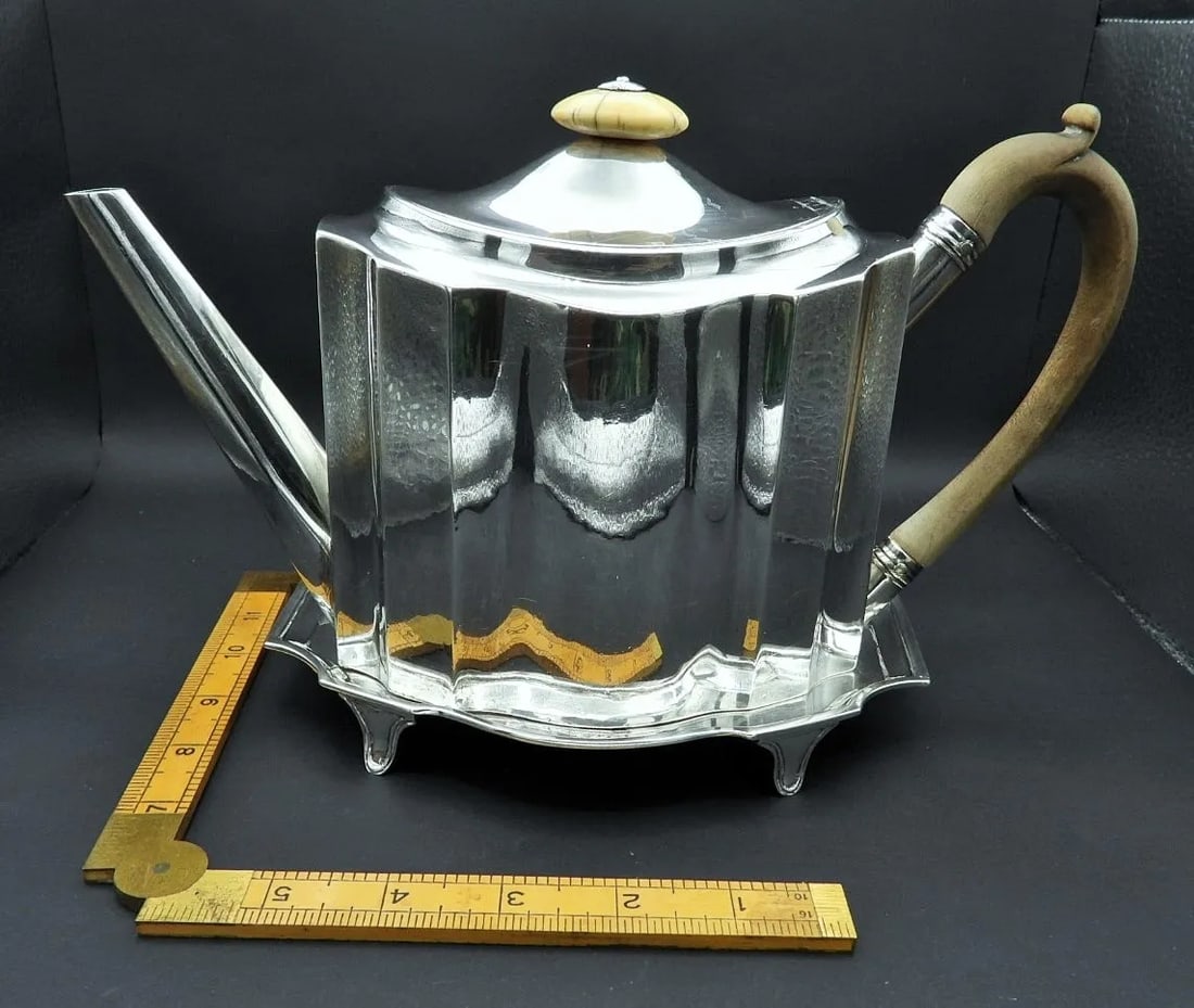 Antique Sterling Silver George Baskerville London Geo III Teapot With Matching Trivet 1796 - 2