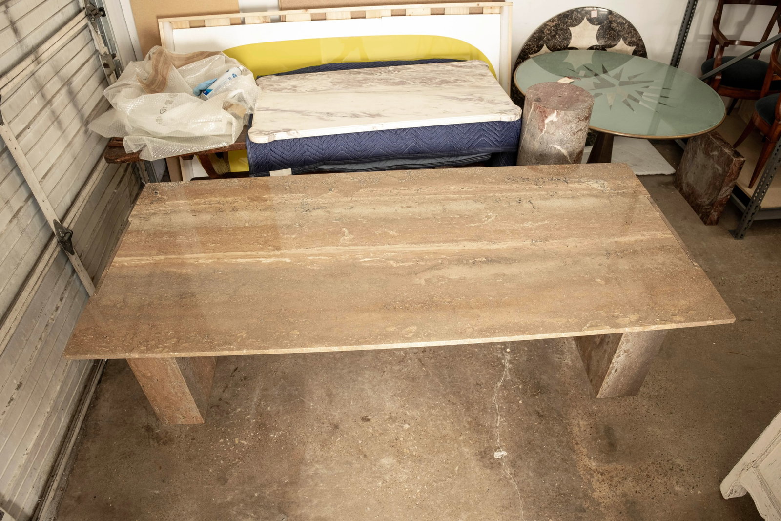 1990s Italian Modern Travertine Center Table or Desk Designed by Angelo Mangiarotti - 8