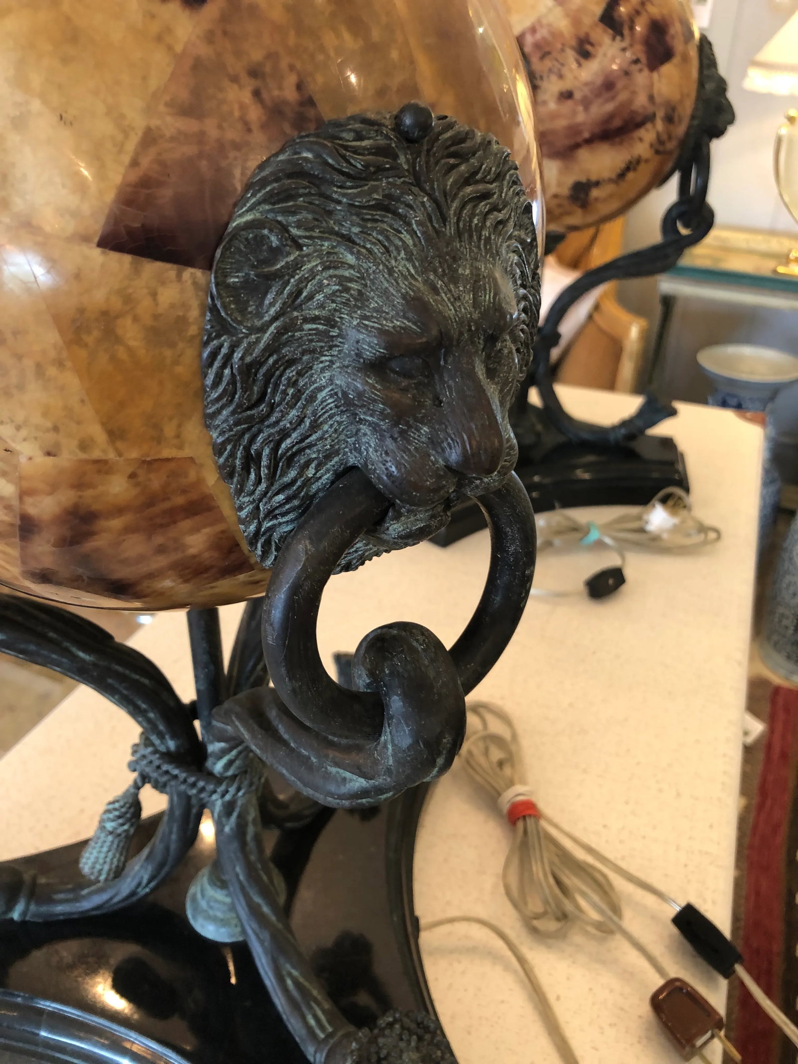 Maitland Smith Bronze Table Lamps With Illuminated Orbs- a Pair - 6