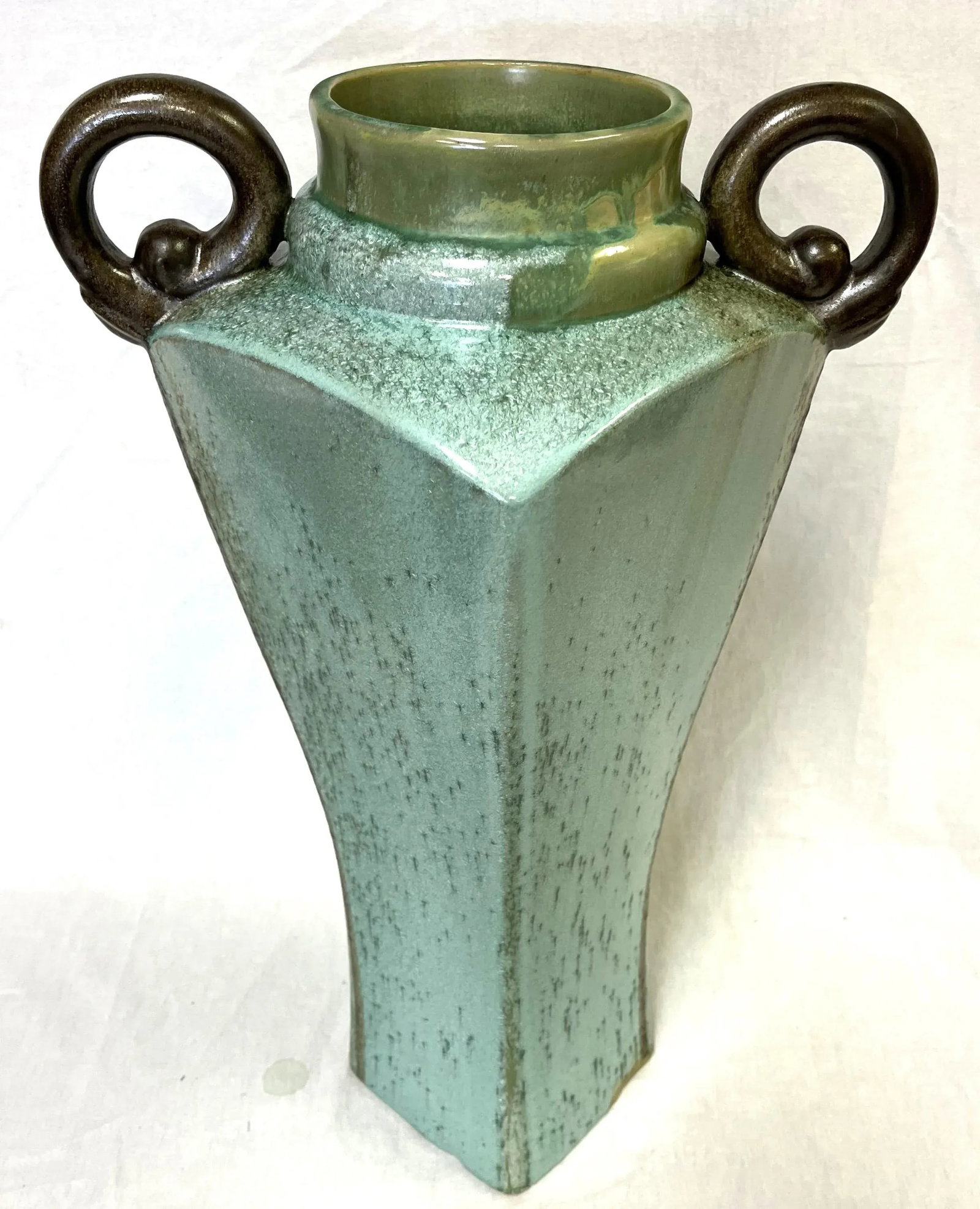 Monumental Ceramic Amphora Vase With Textured Dynamic Turquoise Glaze - 3