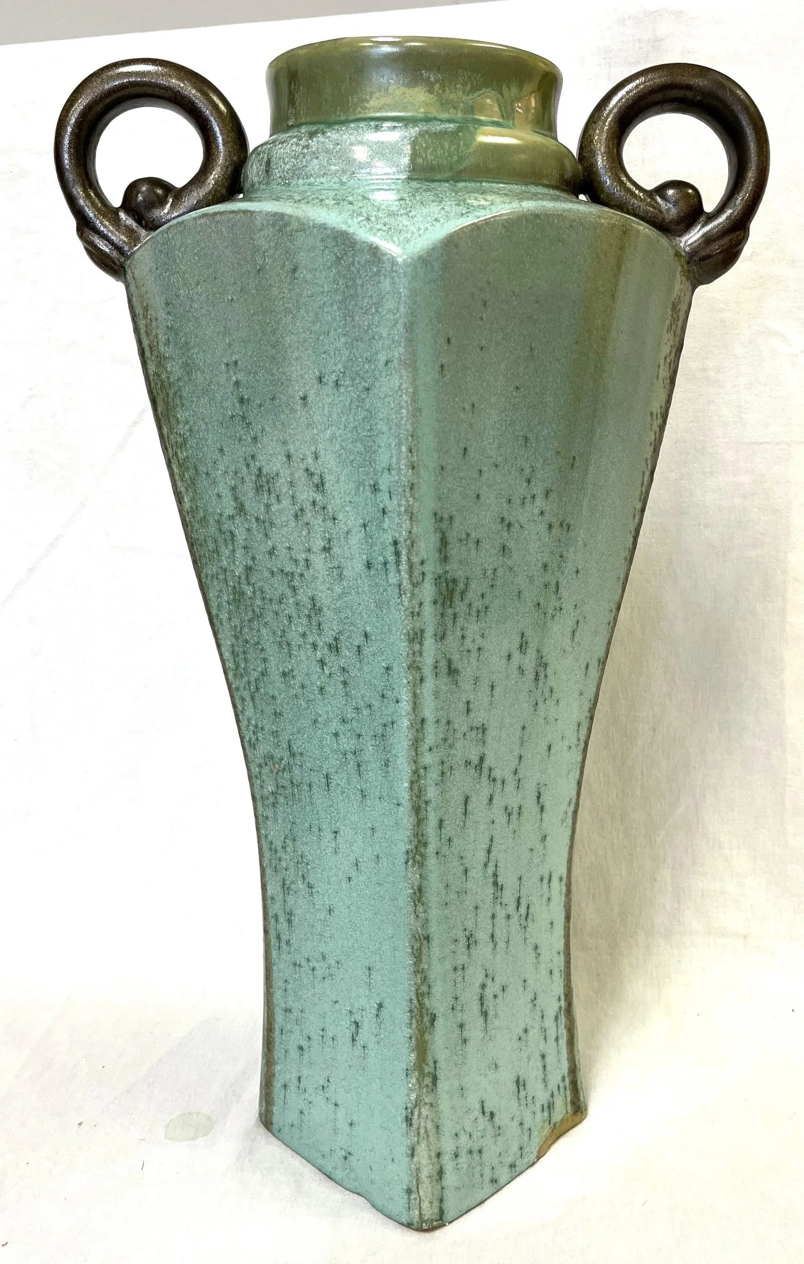 Monumental Ceramic Amphora Vase With Textured Dynamic Turquoise Glaze - 4