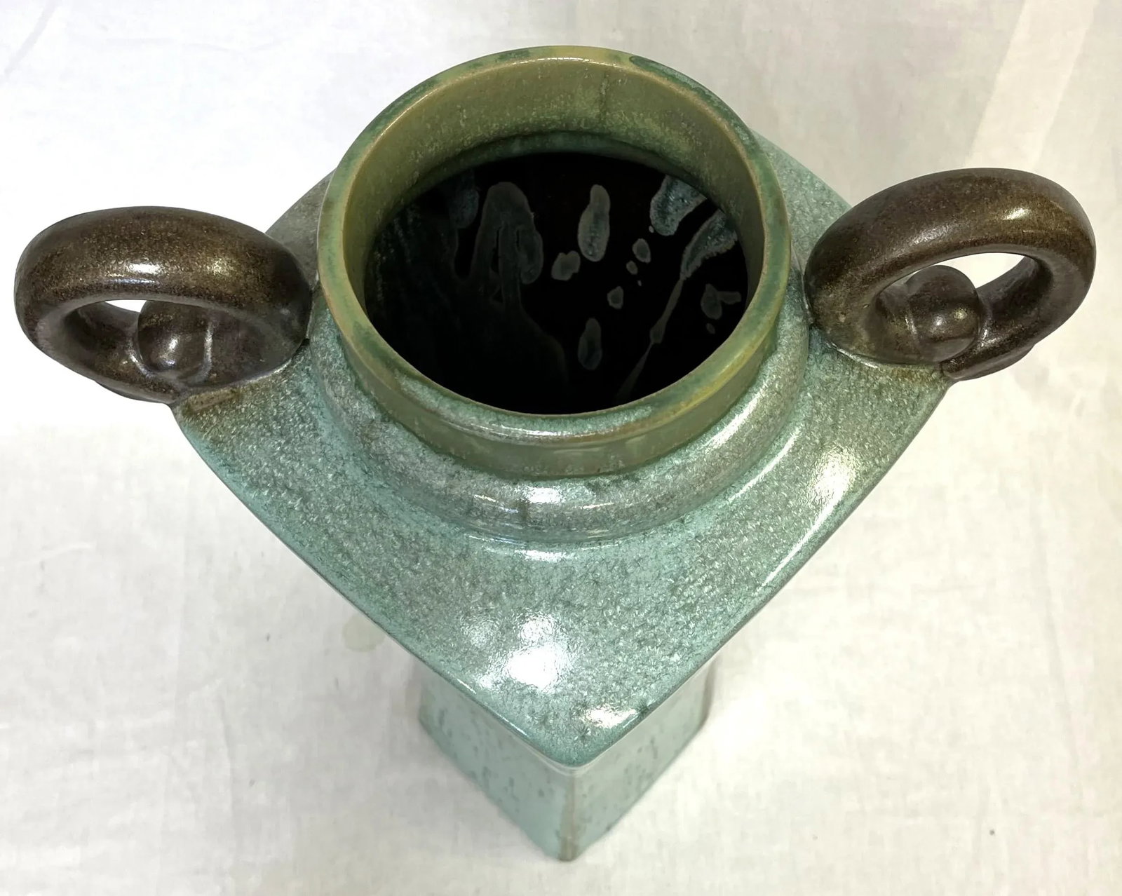 Monumental Ceramic Amphora Vase With Textured Dynamic Turquoise Glaze - 5