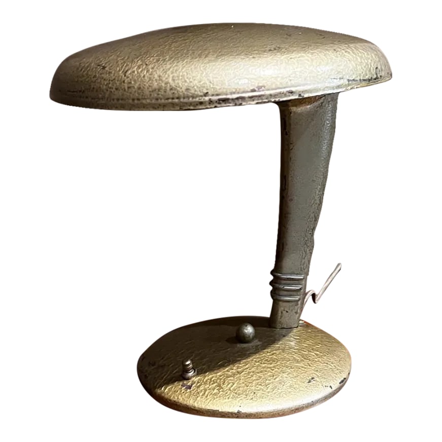 1947 Antique Gold Cobra Desk Lamp by Jean Otis Reinecke Faries: For your consideration, a 1947 Antiqued Gold Cobra Lamp by Jean Otis Reinecke for Faries MFG. Robert Fairies MFG- Jean Ottis. Reinecke 1947 Art Deco era Norman Bel Geddes Era Greta Grossman Style