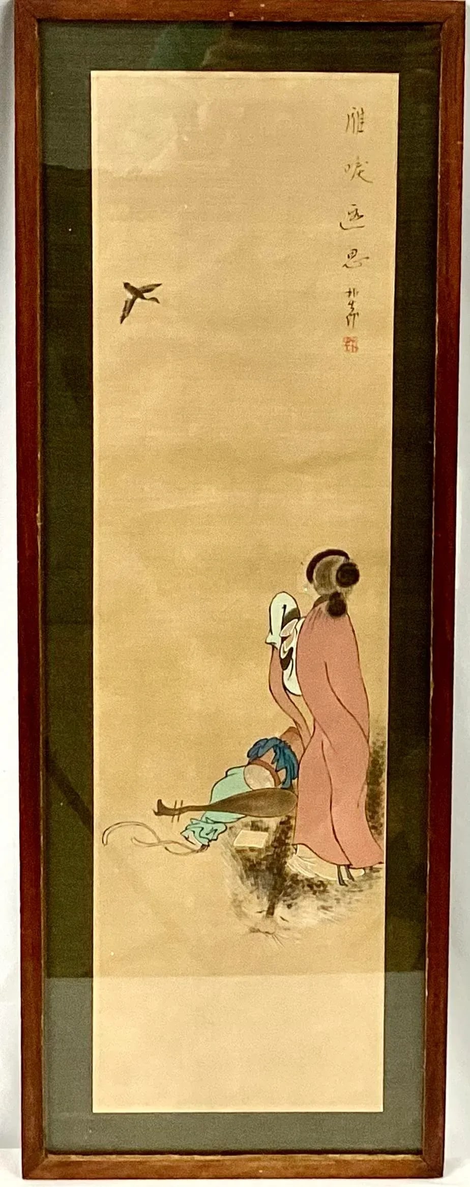 Japanese Silk Painting of Young Girl, Framed - 6