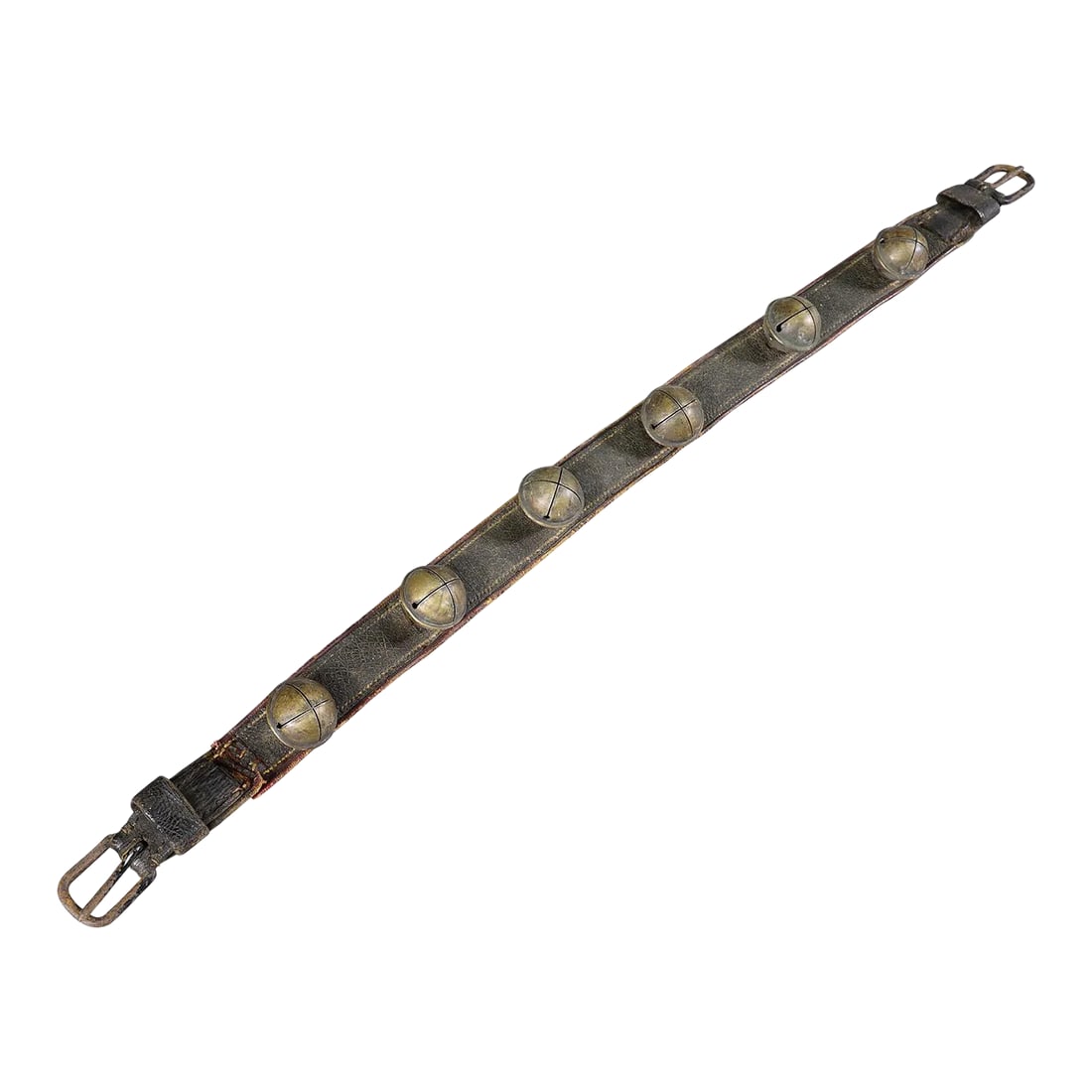 Antique Leather Strap With Six Brass Bells, Switzerland Ca. 1900s (1 of 8)