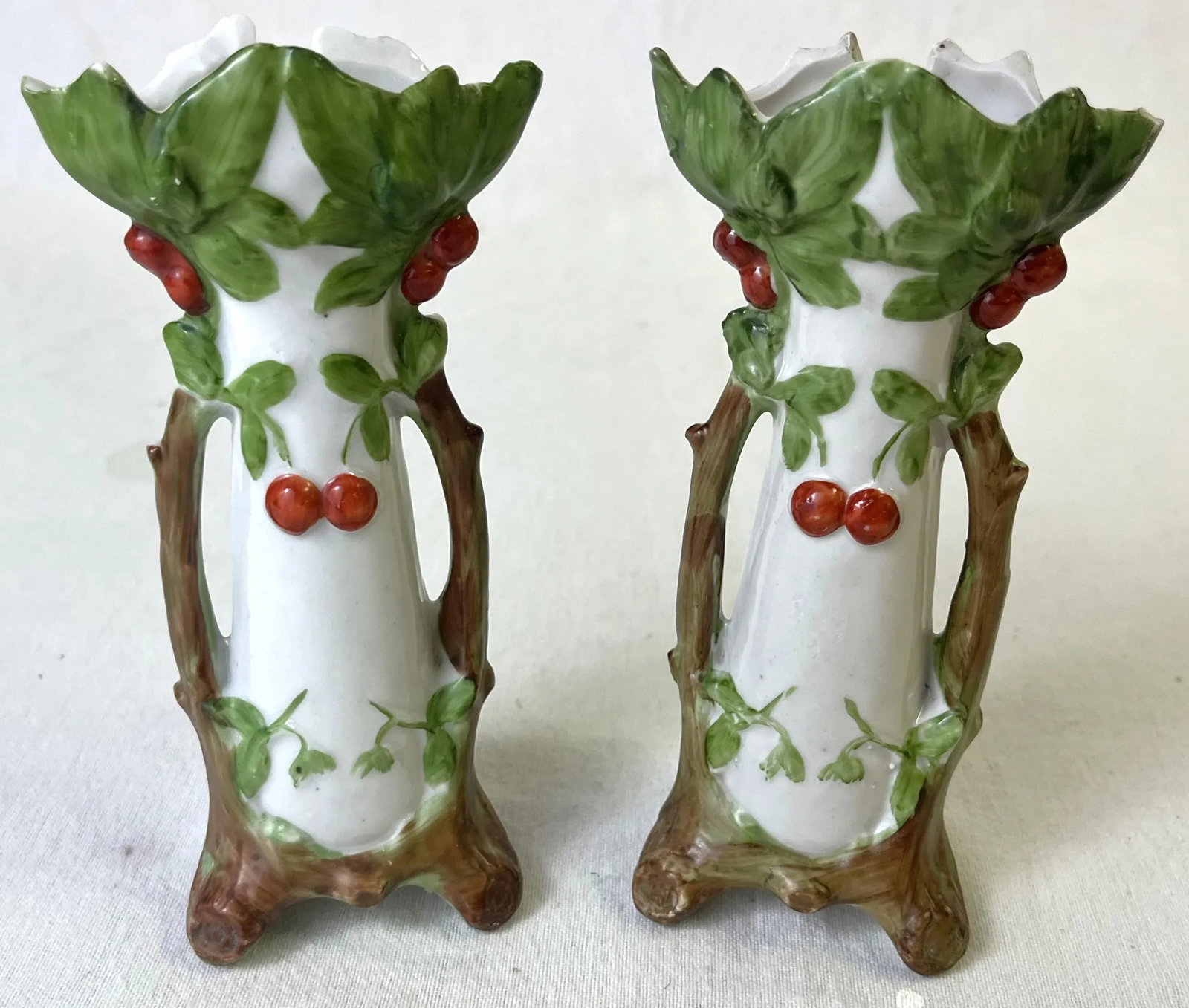 Early 1900's Roycroft Porcelain Style Arts and Crafts Briar Patch Miniature Vases- a Pair - 7