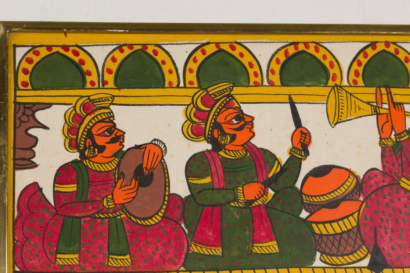 Antique Hand Painted Indian Folk Art Musicians & Archers Painting - 10