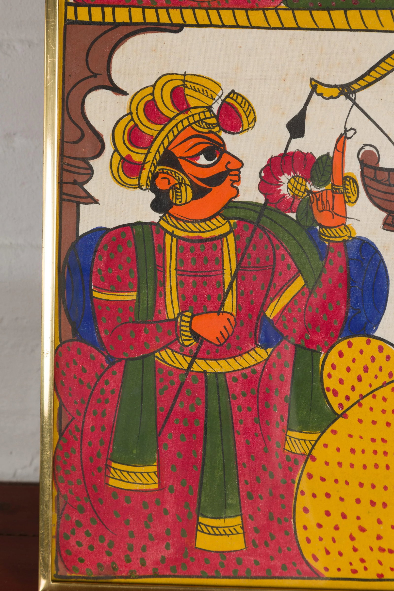 Antique Hand Painted Indian Folk Art Musicians & Archers Painting - 11