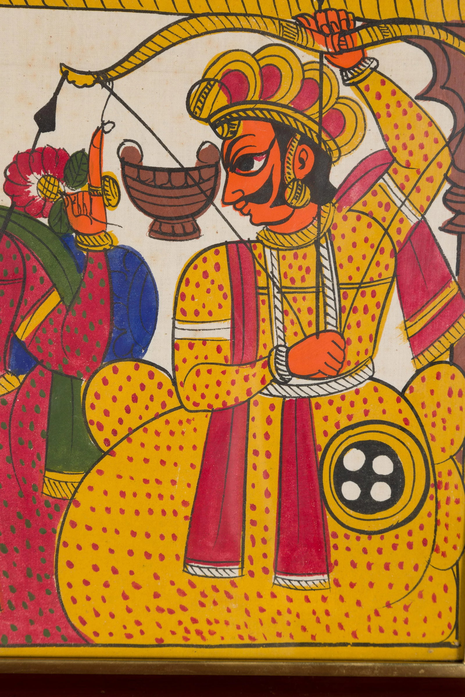 Antique Hand Painted Indian Folk Art Musicians & Archers Painting - 12