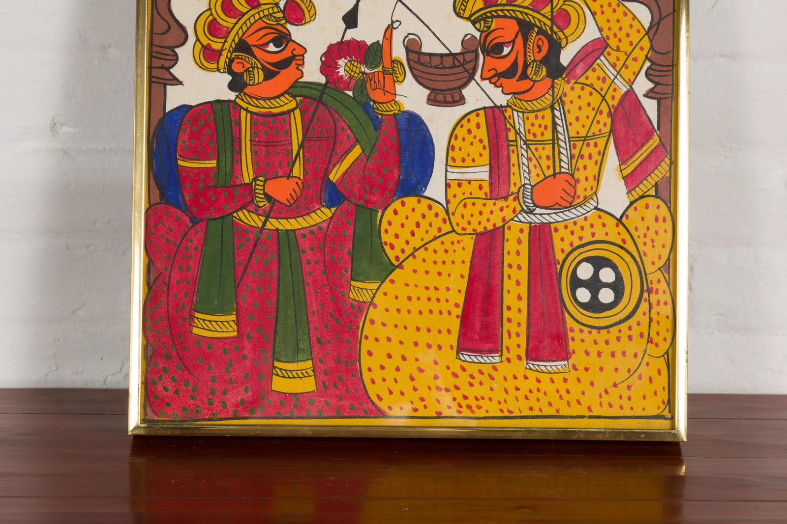 Antique Hand Painted Indian Folk Art Musicians & Archers Painting - 8