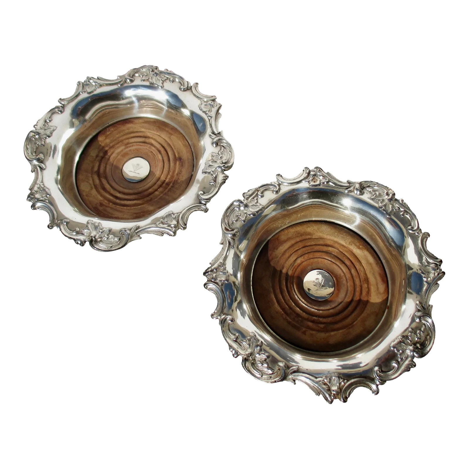 Antique Pair of Wine Coasters Late 19th Silver Plate -A Pair of 2 (1 of 7)
