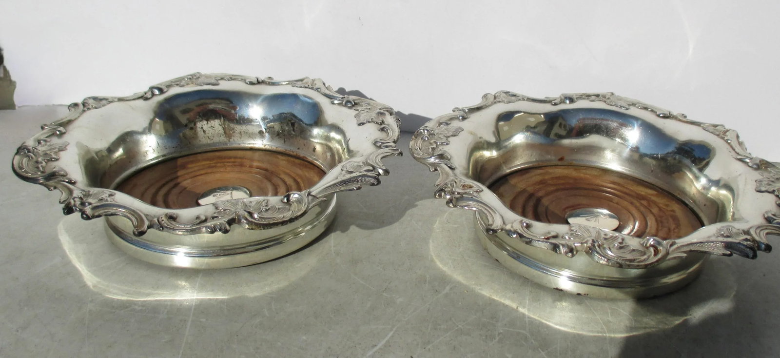 Antique Pair of Wine Coasters Late 19th Silver Plate -A Pair of 2 - 3