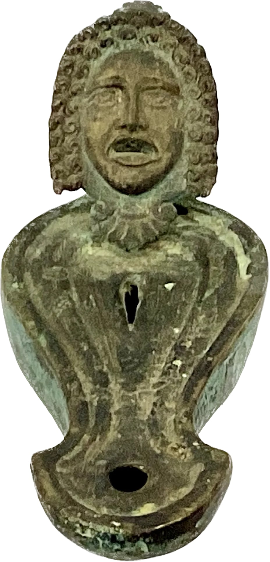 Roman Bronze Oil Lamp With Theatrical Mask Handle - 2