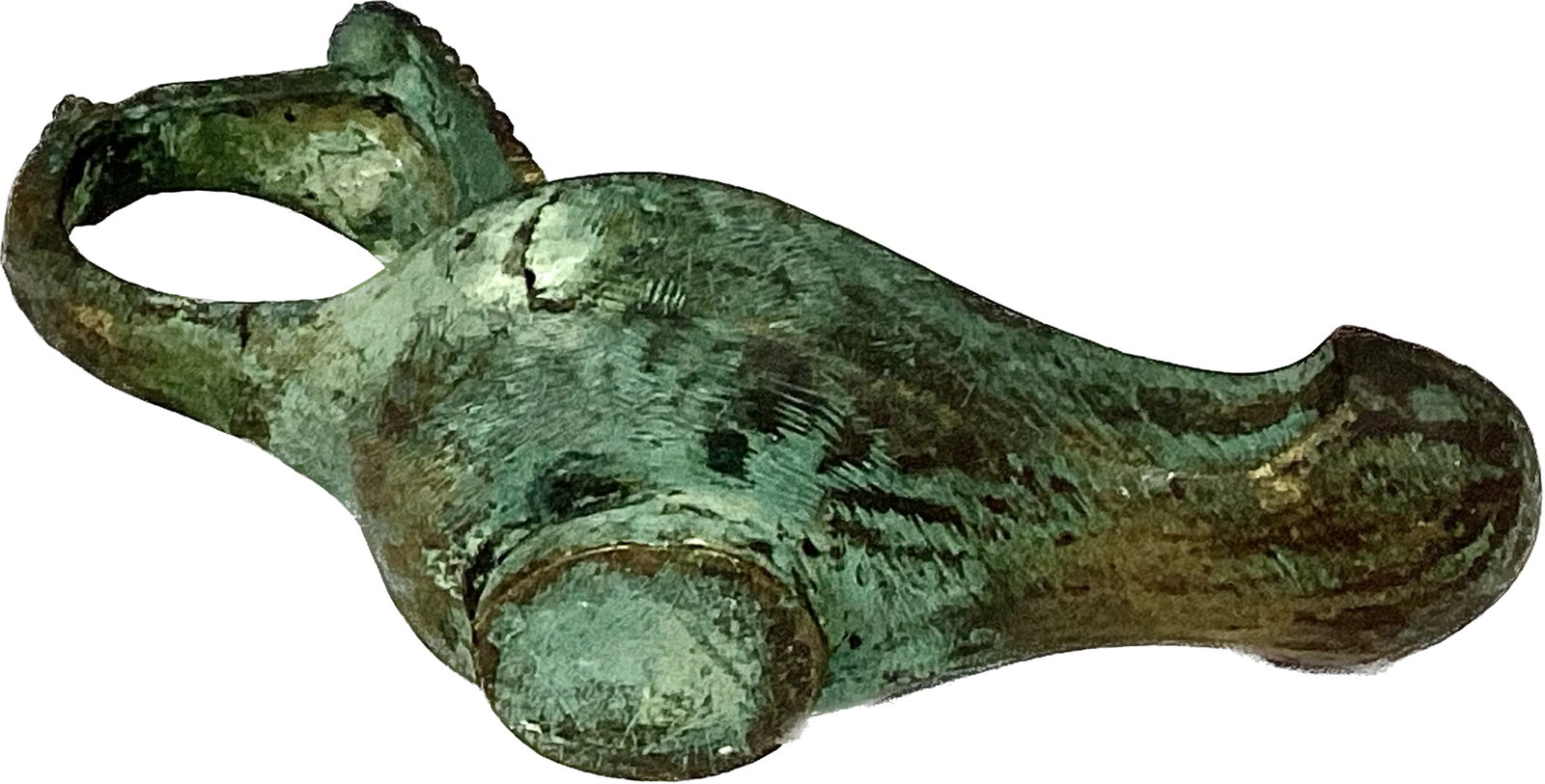 Roman Bronze Oil Lamp With Theatrical Mask Handle - 5