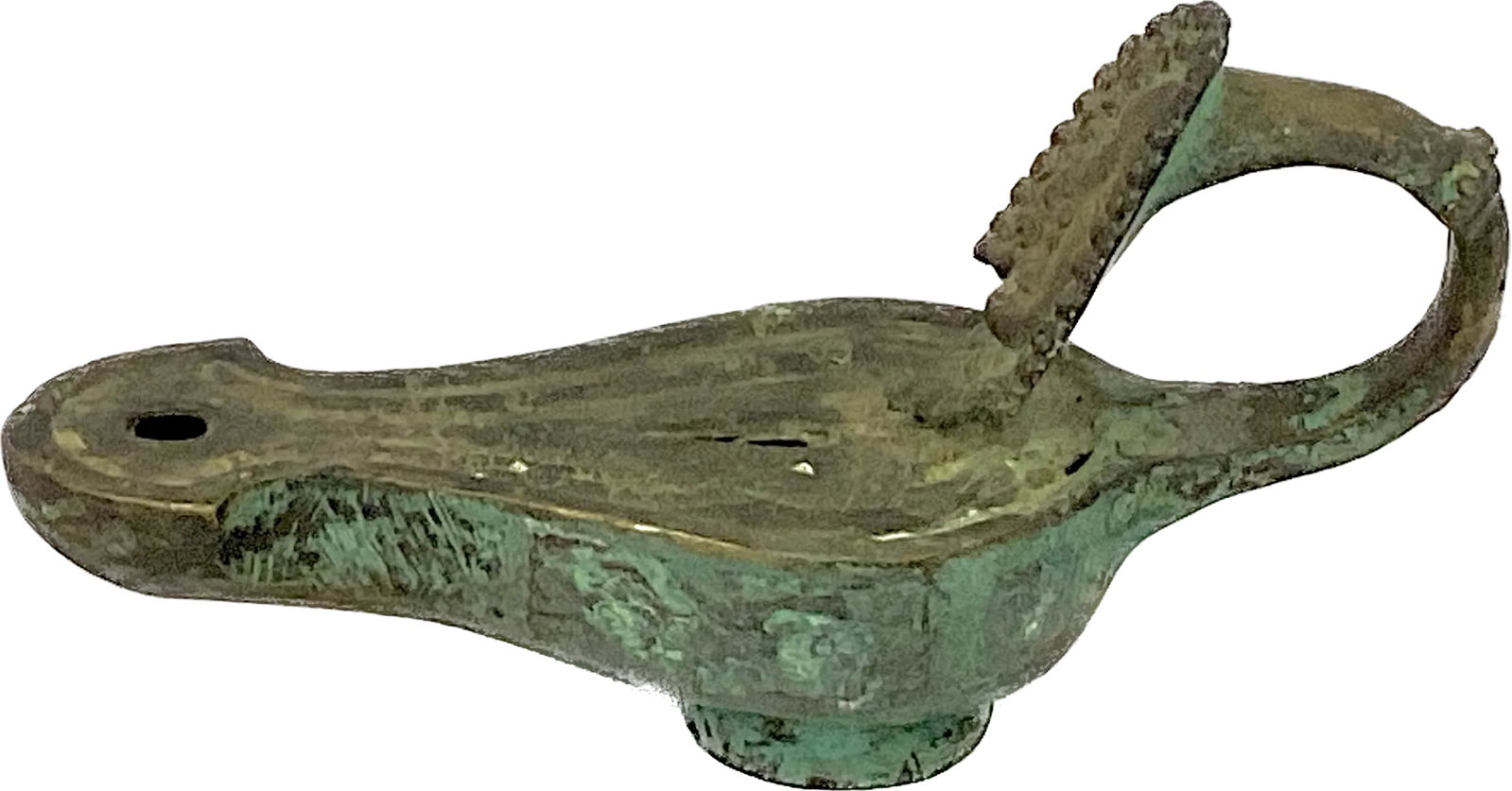Roman Bronze Oil Lamp With Theatrical Mask Handle - 6