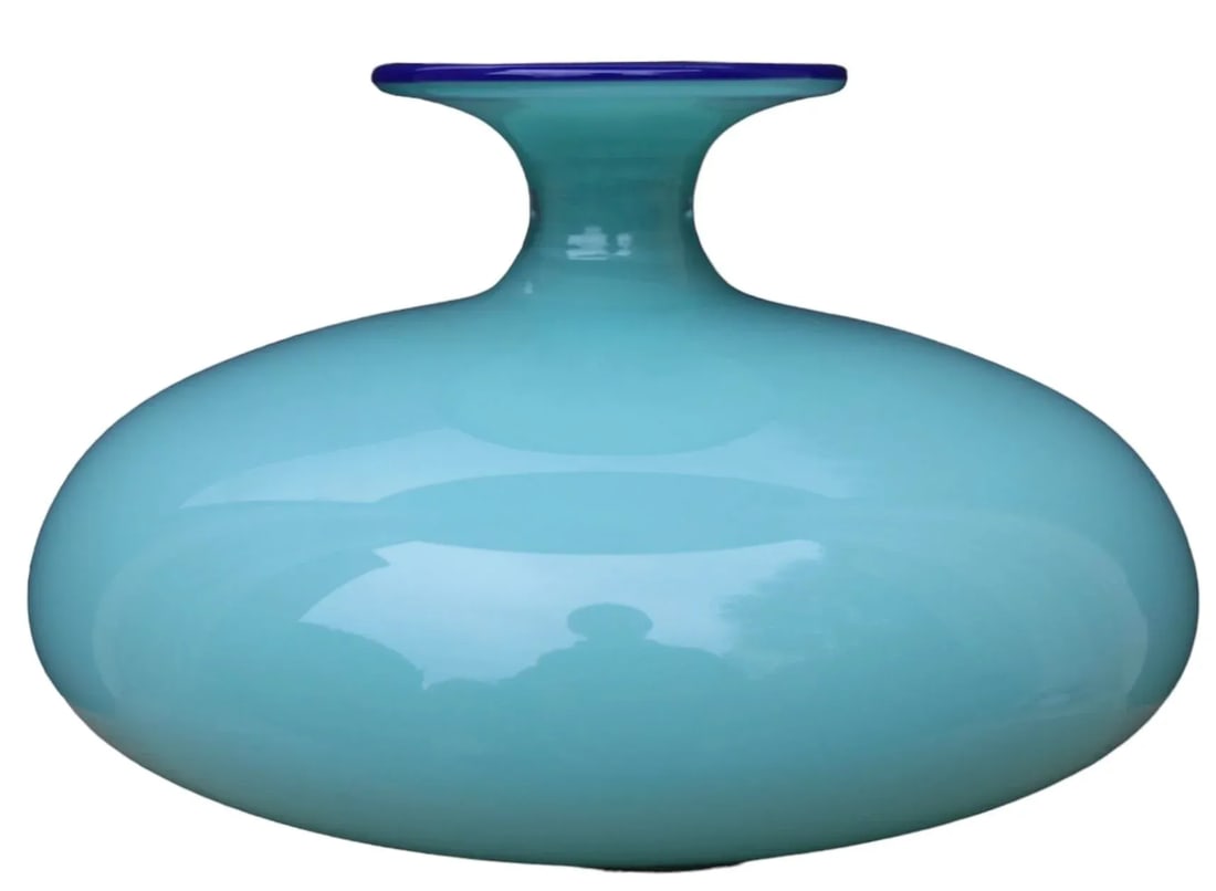 Signed Art Glass Vase in Two Tone Blue C.1970/1990 - 3