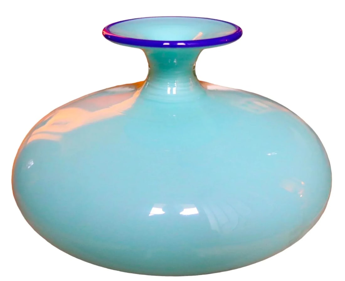 Signed Art Glass Vase in Two Tone Blue C.1970/1990 - 4